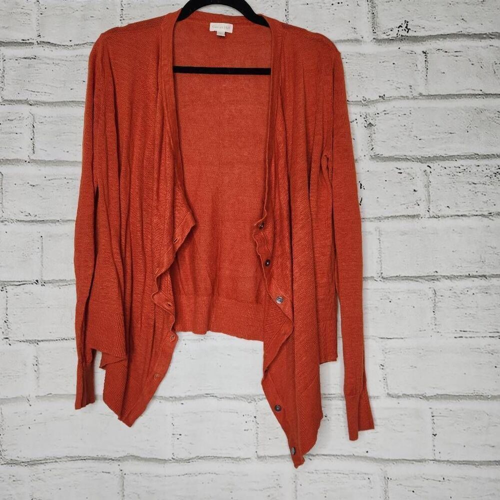 Garnet Hill Womens Orange Linen Long Sleeve Button Down Cardigan Sweater Small